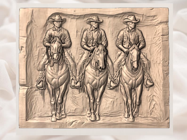 Cowboys on Horseback STL Relief view 2
