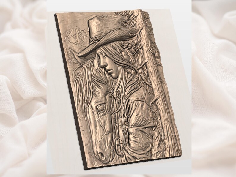 Cowgirl and Horse 3D Relief STL for CNC Router view 2