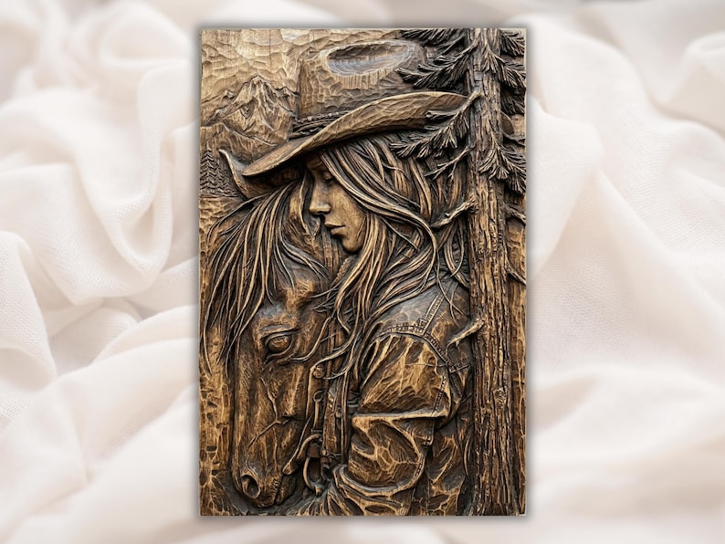 Cowgirl and Horse 3D Relief STL for CNC Router bas-relief STL design