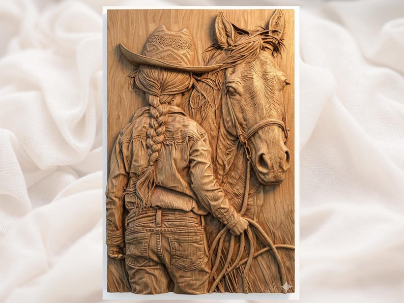 Cowgirl & Horse 3D Relief STL bas-relief STL