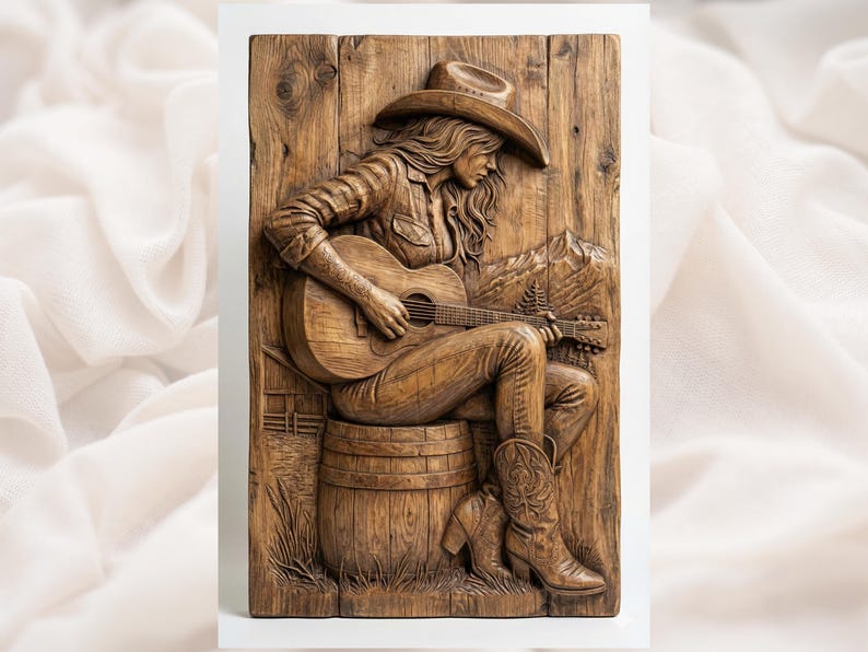 Cowgirl Guitar Player 3D Relief STL bas-relief STL