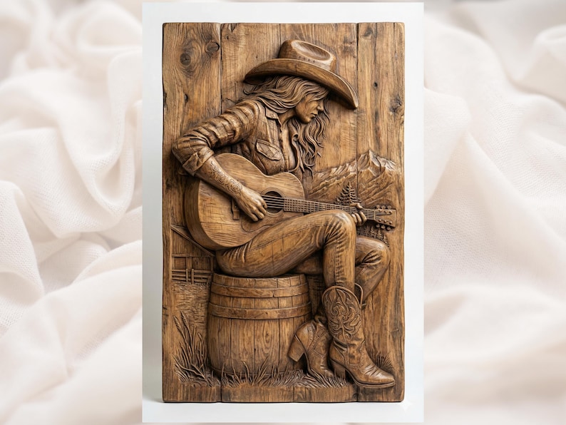 Cowgirl Guitar Player 3D Relief STL bas-relief STL design
