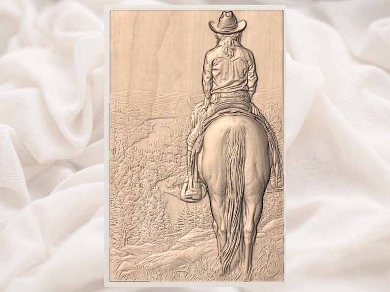 Cowgirl on Horse 3D Relief STL view 2