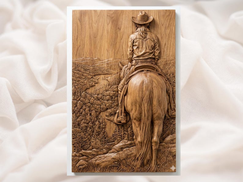 Cowgirl on Horse 3D Relief STL bas-relief STL design
