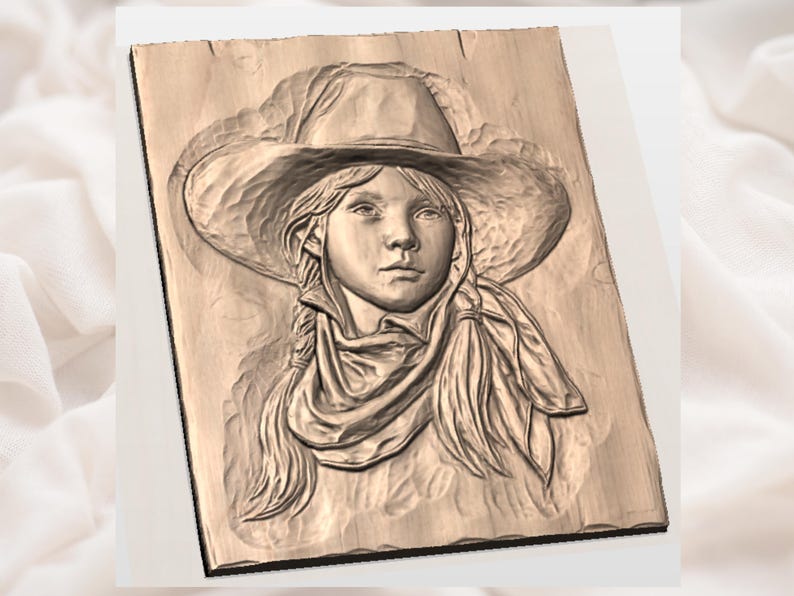 Cowgirl Portrait 3D Relief STL File view 2