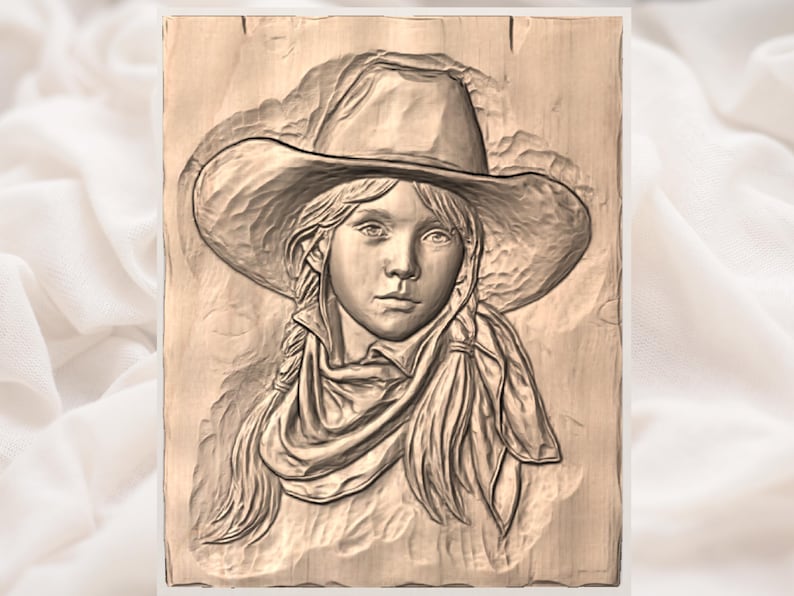 Cowgirl Portrait 3D Relief STL File view 3