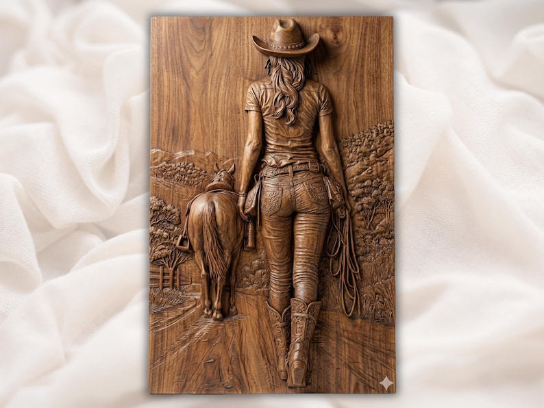 Cowgirl Walking Horse 3D Relief STL bas-relief STL