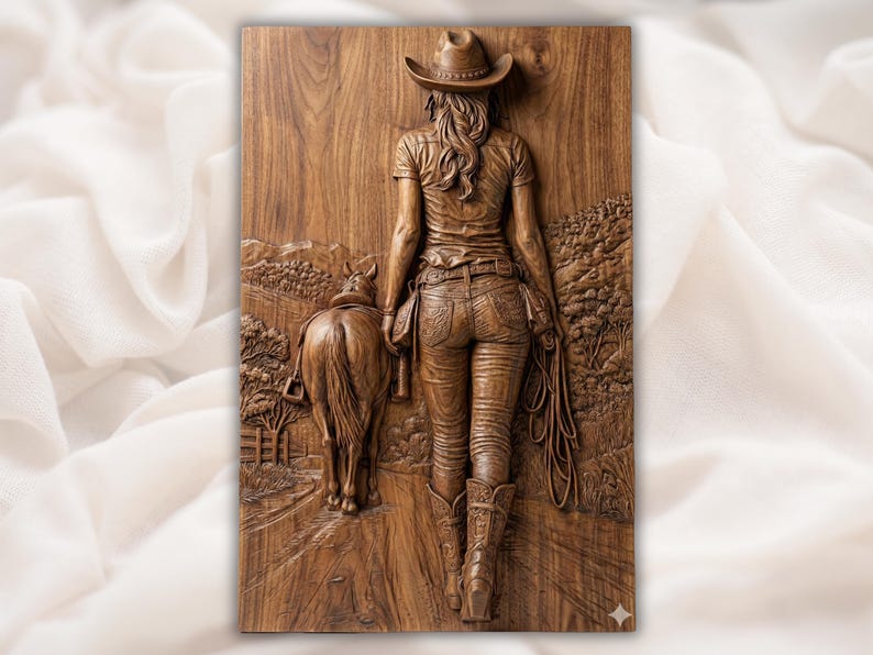 Cowgirl Walking Horse 3D Relief STL bas-relief STL design