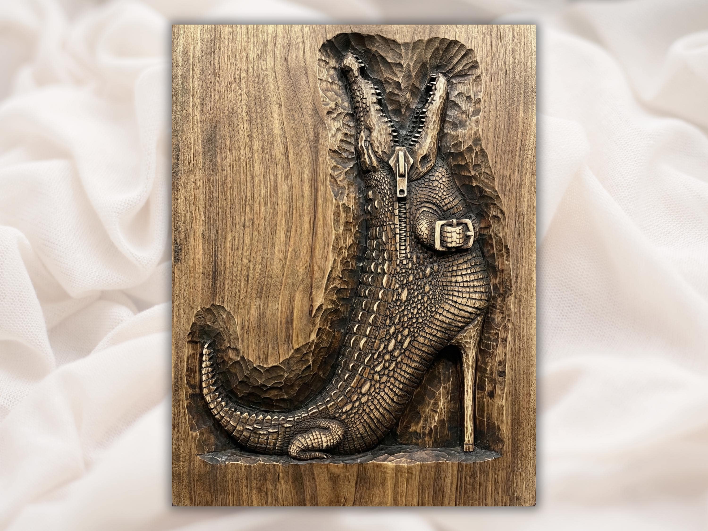 Unzipping Crocodile Bas-Relief STL, Scaled Reptile Wall Art bas-relief STL design