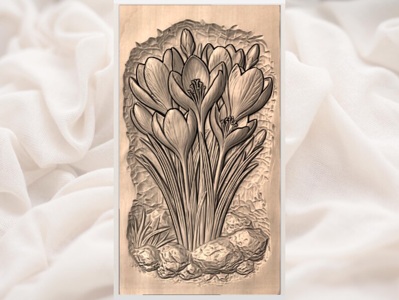 Crocus Flowers 3D Relief STL view 3