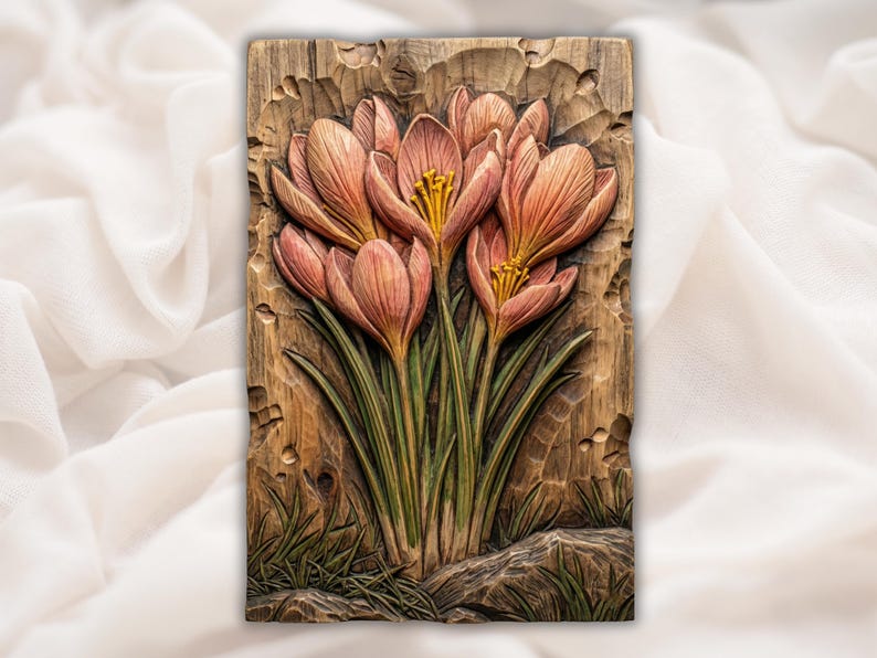 Crocus Flowers 3D Relief STL for CNC Router bas-relief STL design