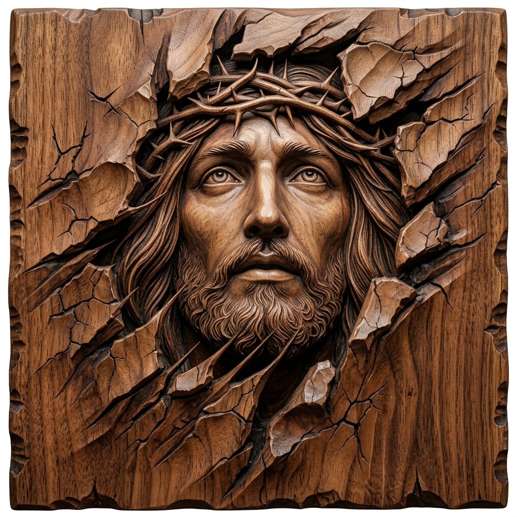 Crown of Thorns Jesus Portrait CNC Relief STL bas-relief STL design