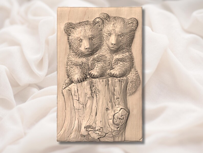 Cute Bear Cubs 3D Relief STL view 2