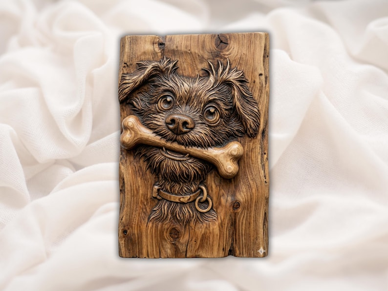 Cute Dog With Bone 3D Relief STL bas-relief STL