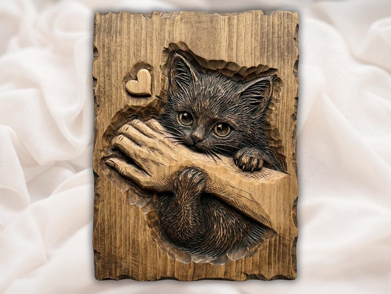 Cute Kitten Hug 3D STL Relief bas-relief STL design