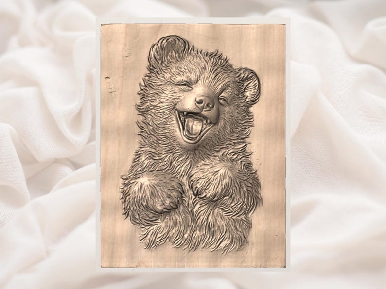 Cute Laughing Bear Cub 3D Relief STL view 2