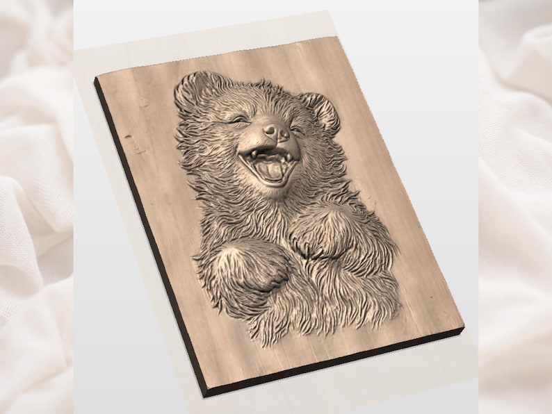 Cute Laughing Bear Cub 3D Relief STL view 3
