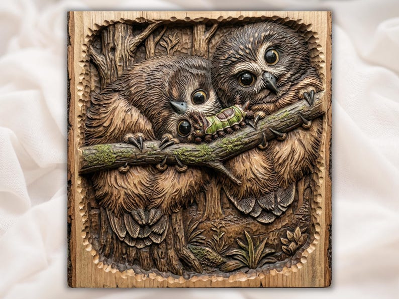 Cute Owls 3D STL Relief Panel bas-relief STL