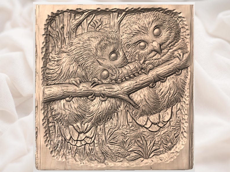 Cute Owls 3D STL Relief Panel view 3