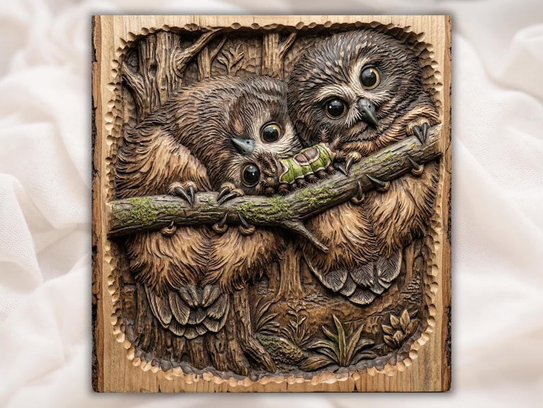 Cute Owls 3D STL Relief Panel bas-relief STL design