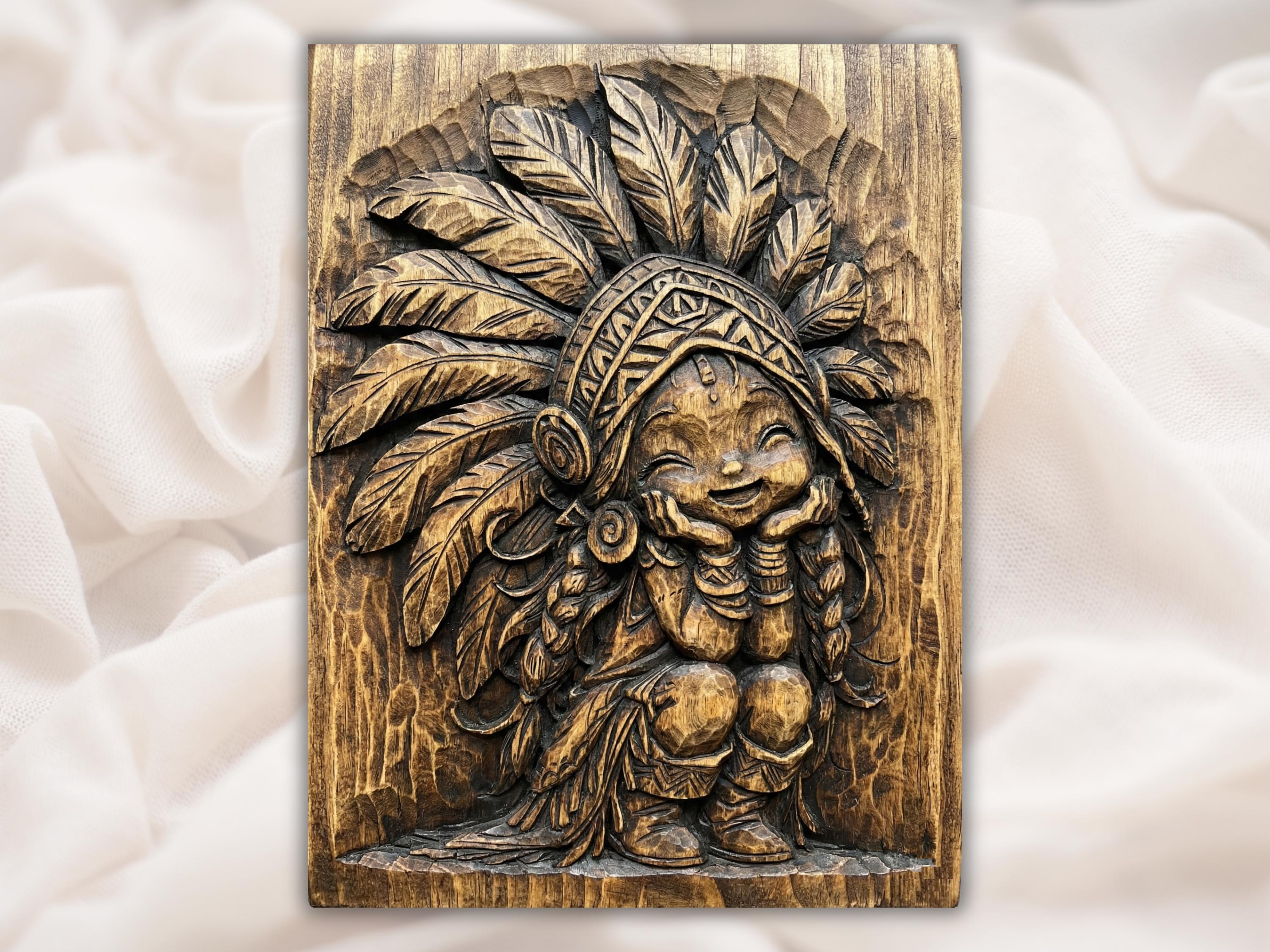 Smiling Chibi Girl in Feather Headdress Bas-Relief STL bas-relief STL design