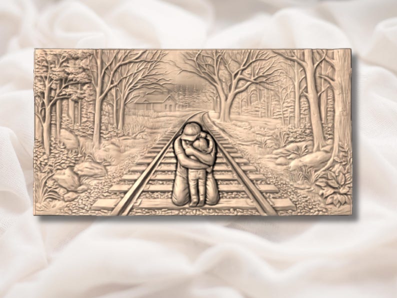 Dad & Child Hug 3D Relief STL view 2