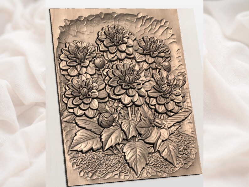 Dahlia Flowers 3D Relief STL for CNC Router view 2