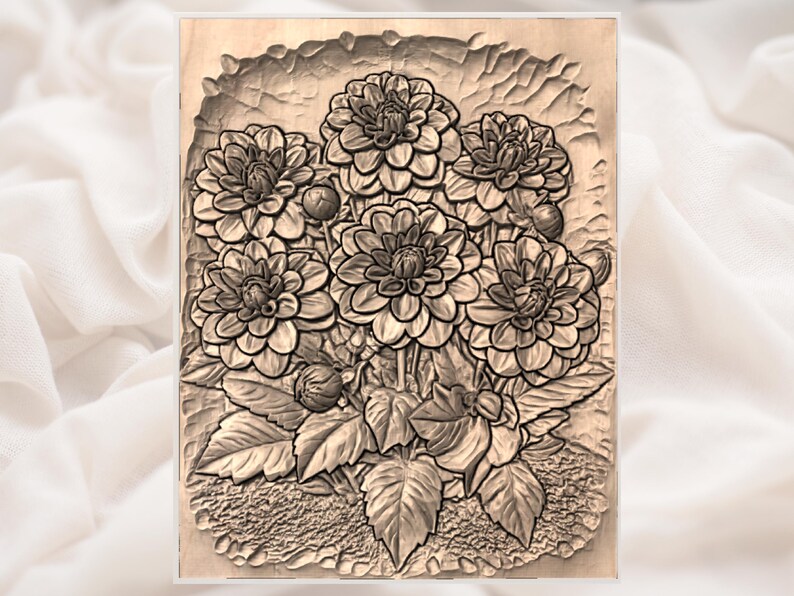Dahlia Flowers 3D Relief STL for CNC Router view 3