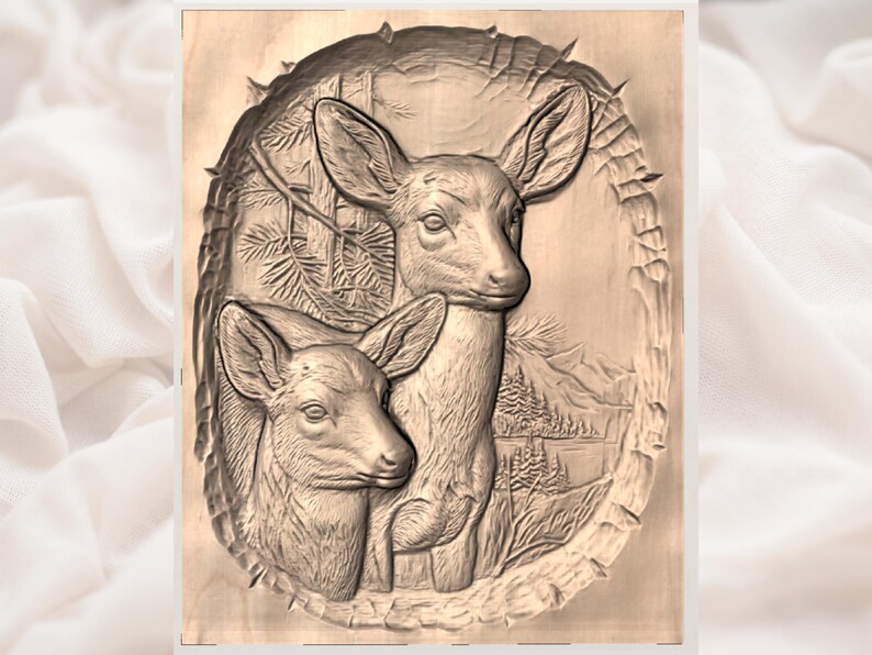 Deer & Fawn Relief STL view 3
