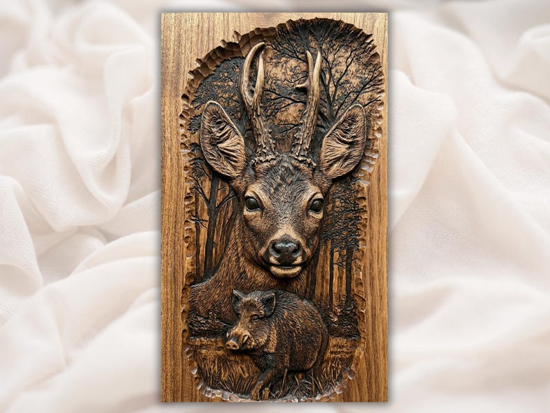 Deer & Wild Boar 3D Relief STL bas-relief STL