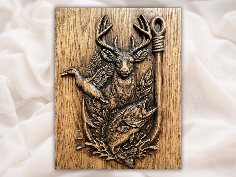 Deer Duck Bass Trophy Wall Art Panel bas-relief STL design