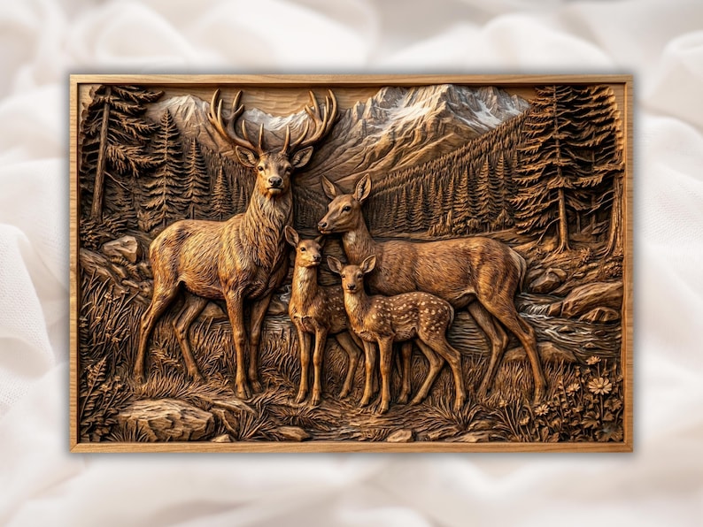 Deer Family 3D Relief STL bas-relief STL