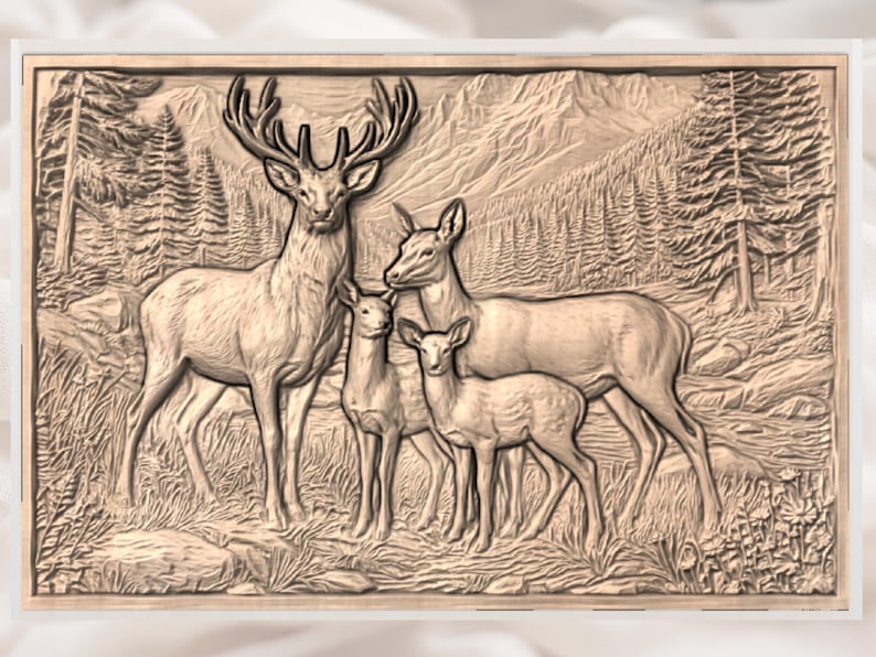 Deer Family 3D Relief STL view 3