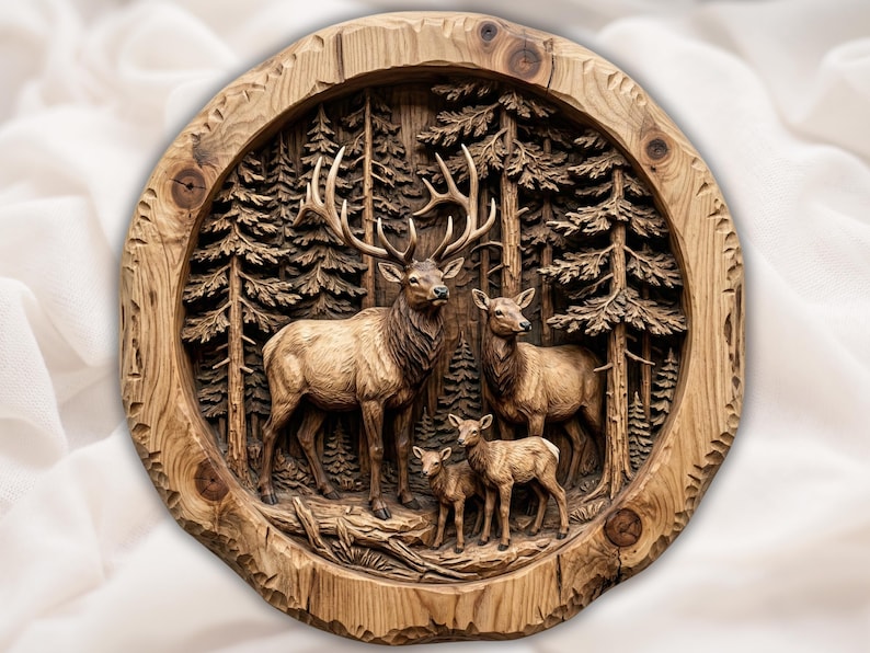 Deer Family File bas-relief STL