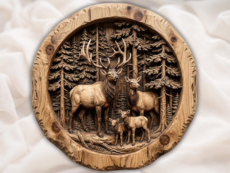 Deer Family File bas-relief STL design