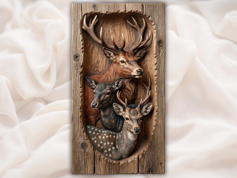 Deer Family 3D Relief STL bas-relief STL design