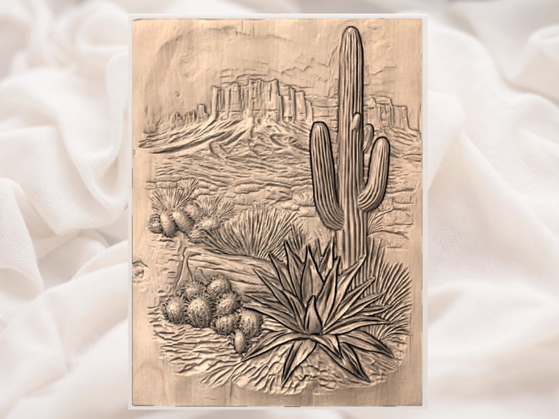 Desert Cactus 3D Relief STL view 3