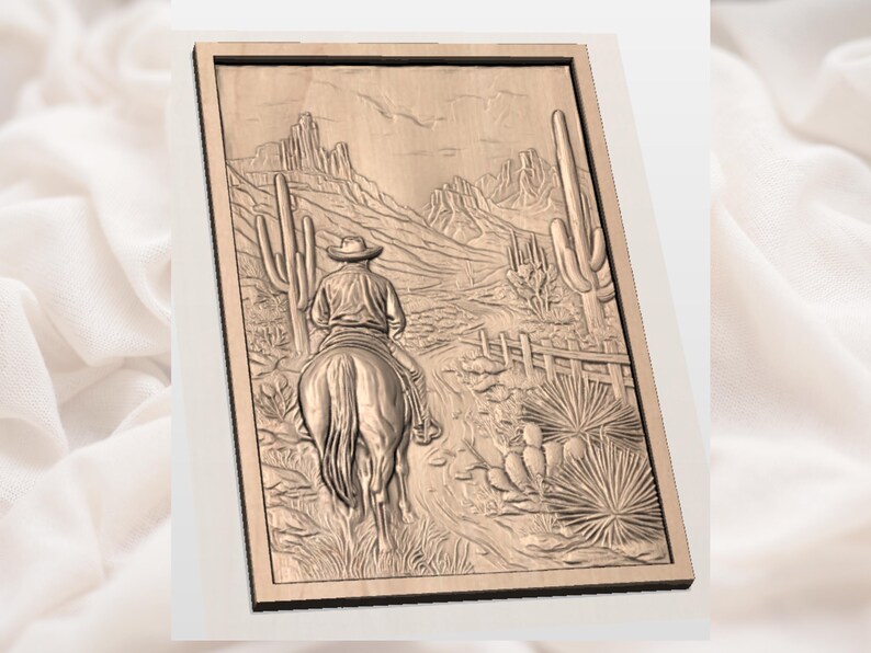 Desert Cowboy Landscape 3D Relief STL view 3