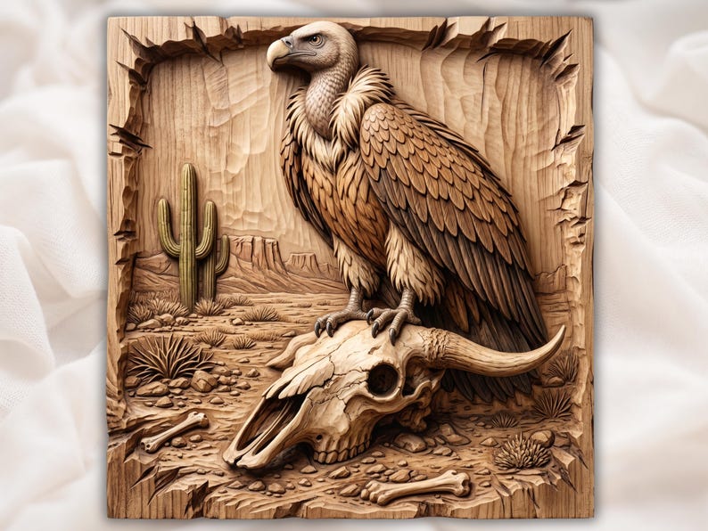 Cow Skull & Vulture Southwestern Bas Relief STL bas-relief STL