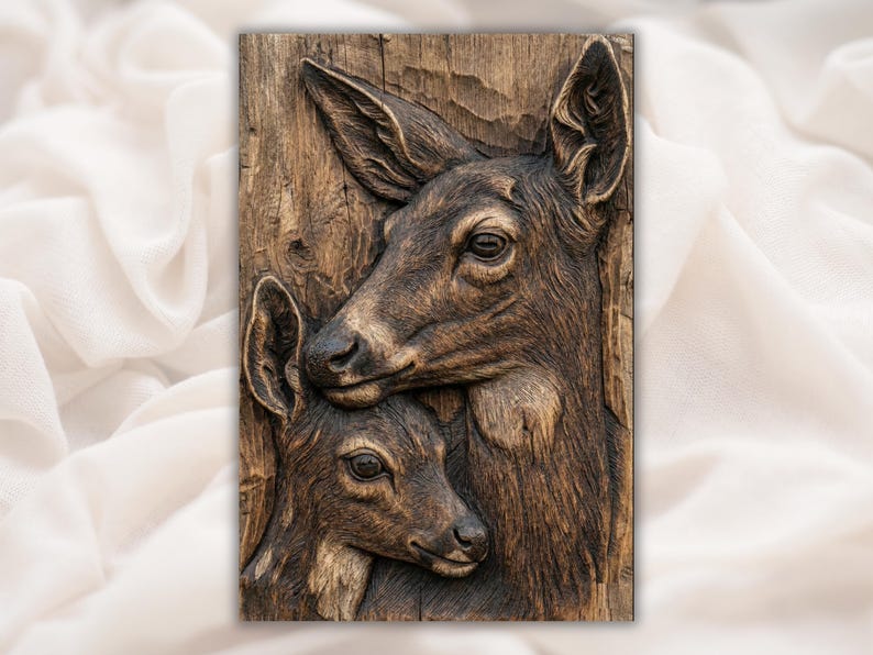 Doe & Fawn Deer 3D Relief STL bas-relief STL