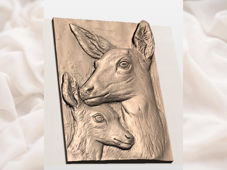 Doe & Fawn Deer 3D Relief STL view 2
