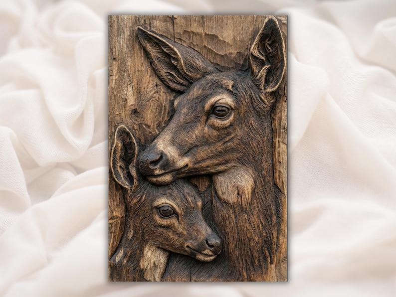 Doe & Fawn Deer 3D Relief STL bas-relief STL design