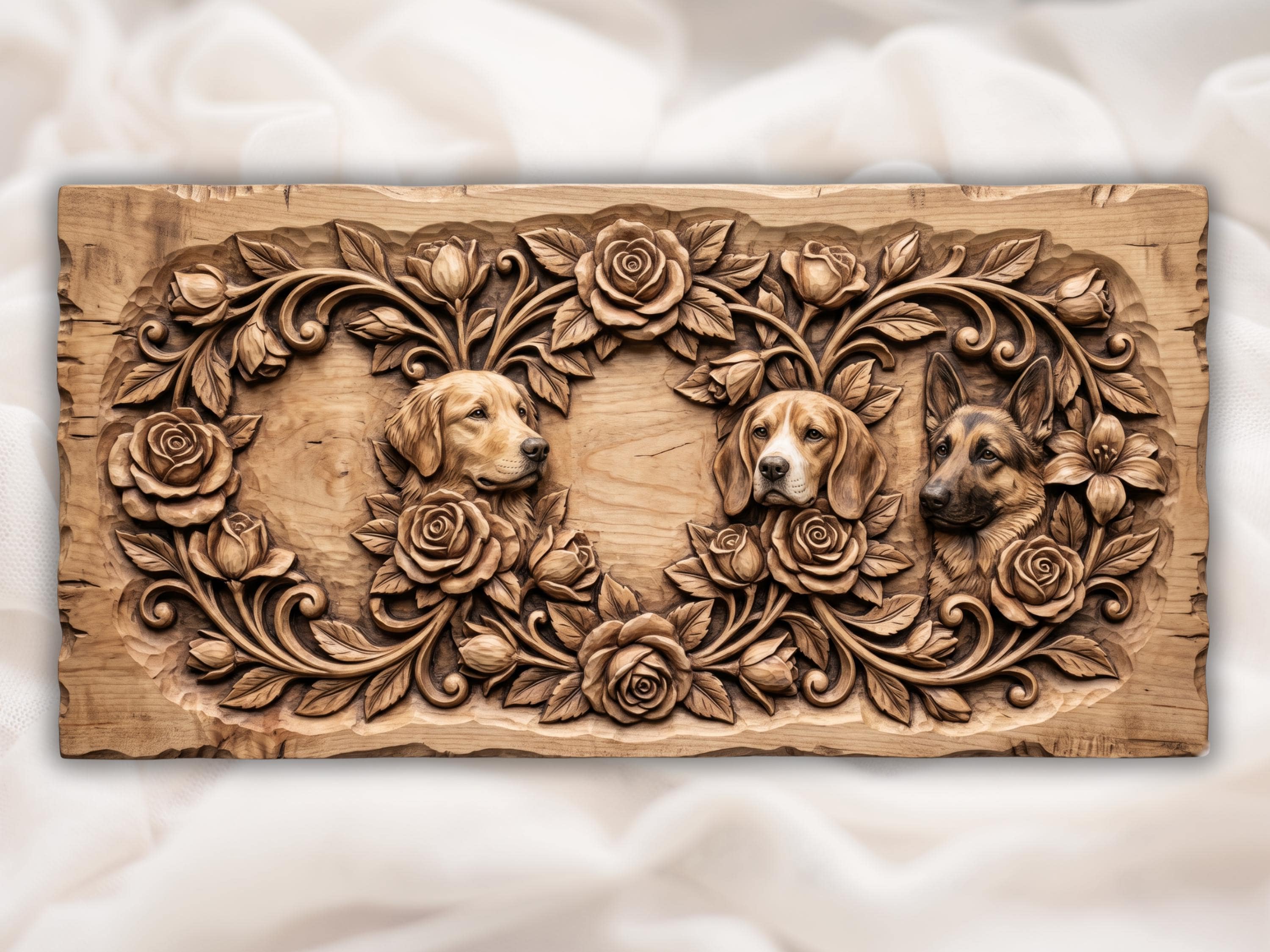Two Dogs and Roses Bas-Relief Wall Panel STL bas-relief STL design