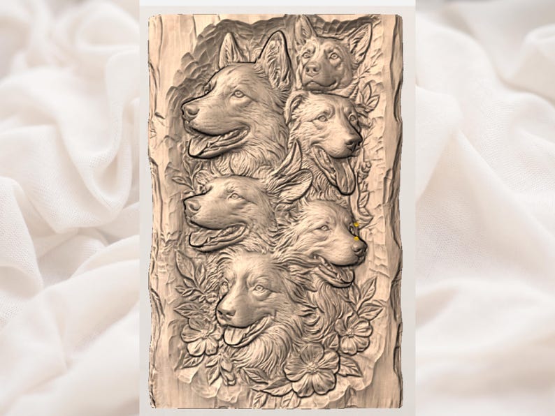 Dogs Portrait 3D Relief STL view 2