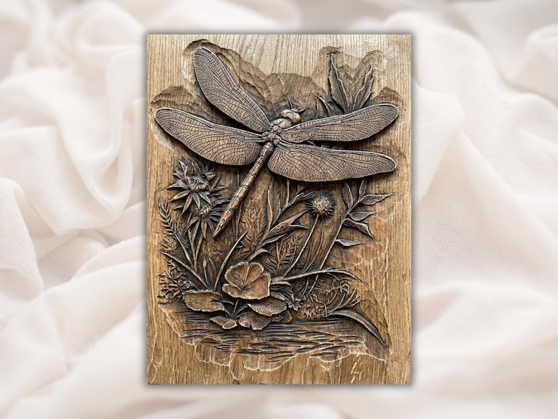 Dragonfly Floral 3D Relief STL File bas-relief STL