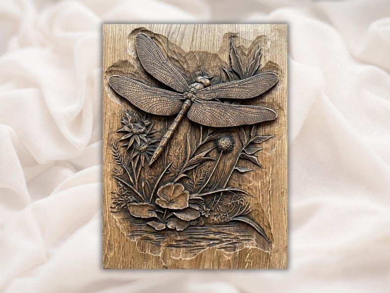 Dragonfly Floral 3D Relief STL File bas-relief STL design