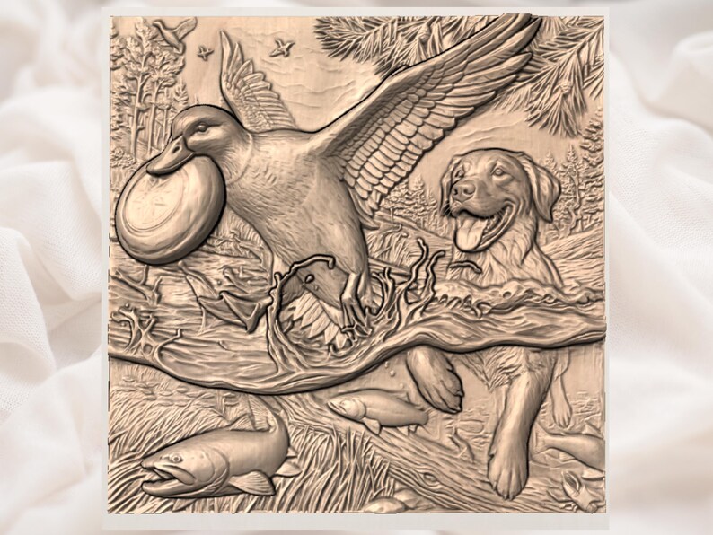Duck Hunting Dog 3D Relief STL File view 3