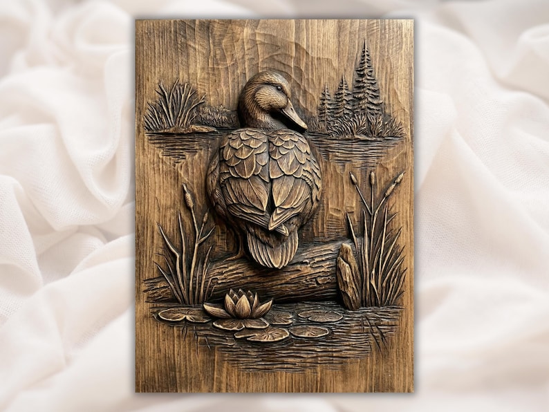 Duck on Lake 3D Relief STL File bas-relief STL design