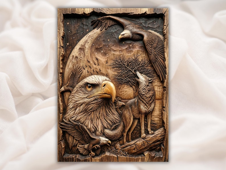 Eagle & Wolf 3D Relief STL bas-relief STL