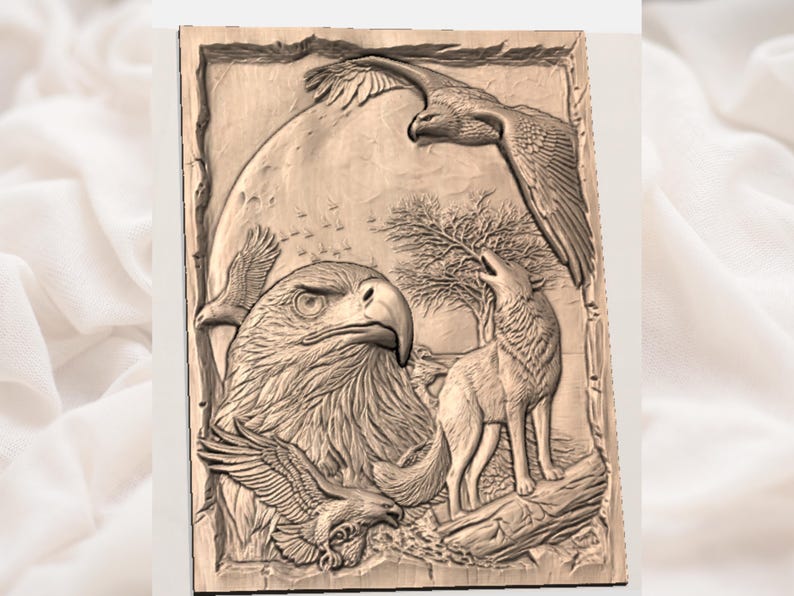 Eagle & Wolf 3D Relief STL view 2